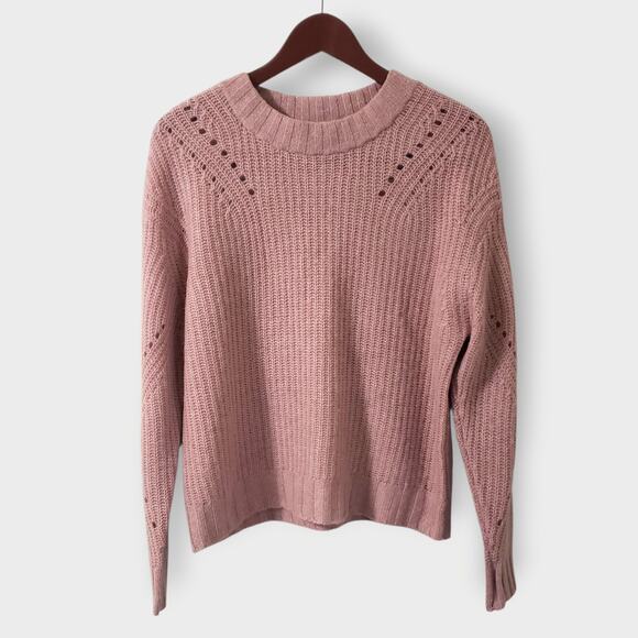 White + Warren Pointelle Knit Cashmere Sweater Dusty Rose Pink Sz XS Feminine - Picture 1 of 11